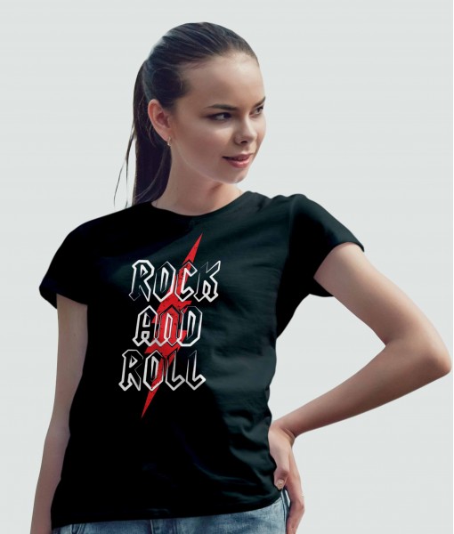 Дамска тениска с щампа Текст и надписи ROCK AND ROLL